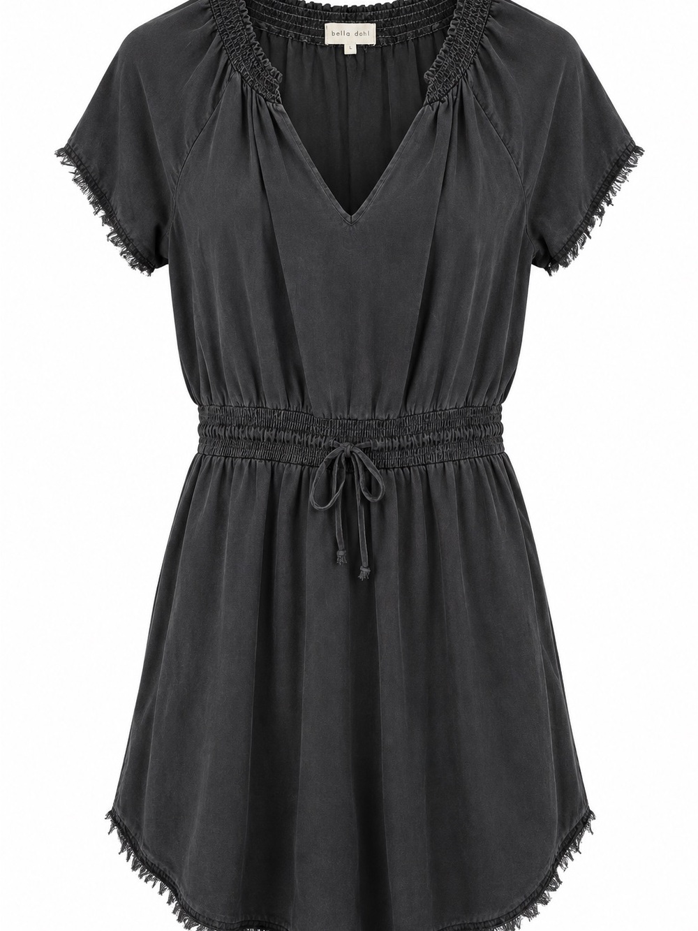 Bella Dahl Black Tencel Smocked Waist Mini Dress L